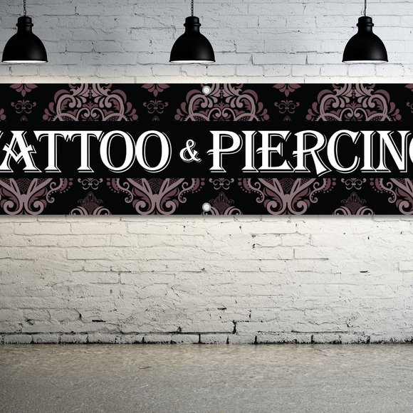 TATTOOS PIERCINGS Generic Vinyl Banner 6ft Sign Tattoo Piercing Shop Parlor New - Picture 1 of 5